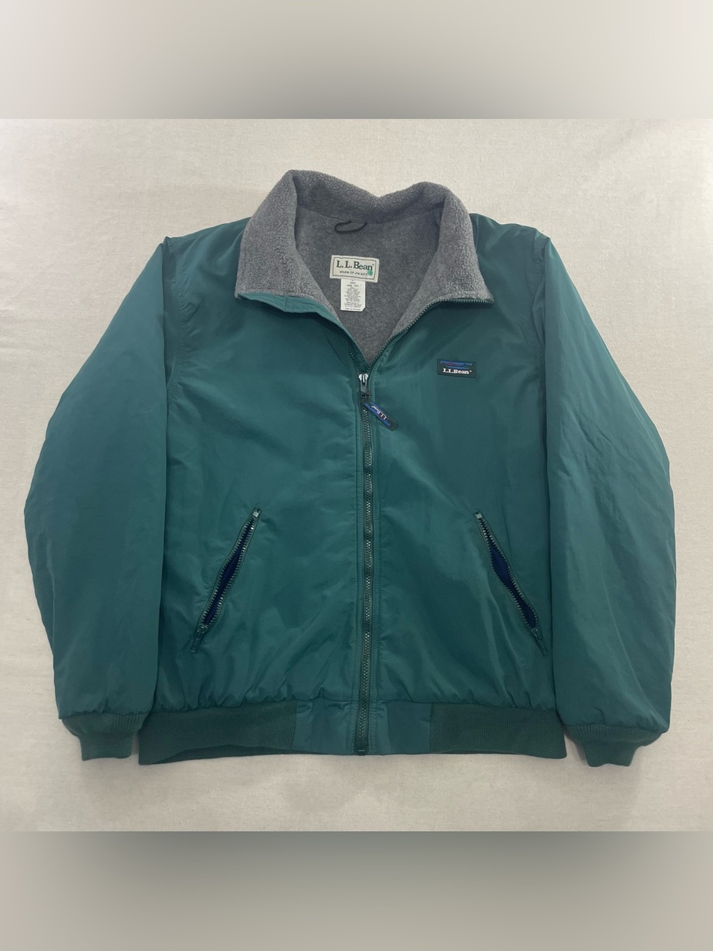 Vintage 90s LL Bean Warm Up Bomber Jacket Men's M Tall Green Fleece Lined 5942